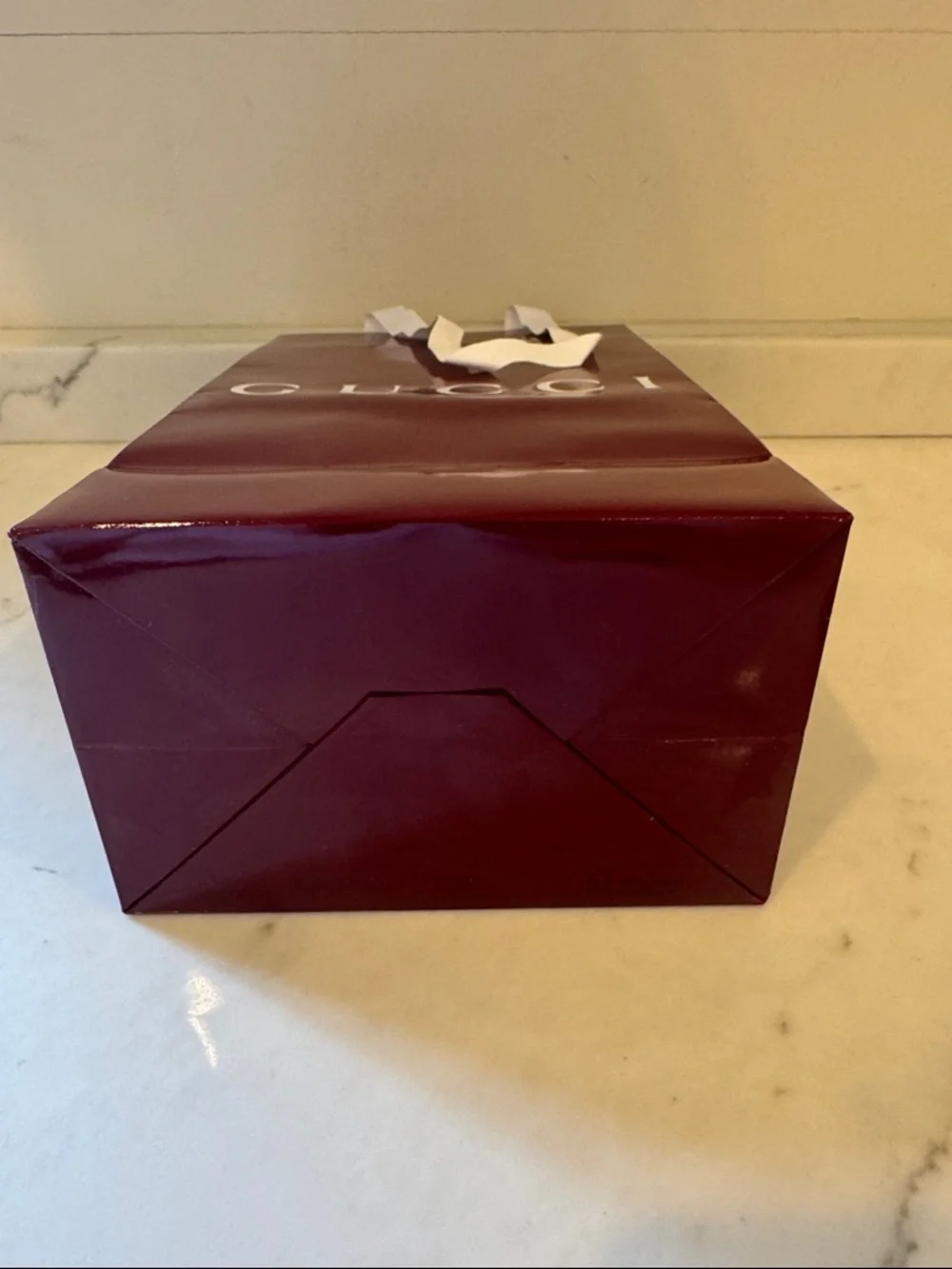 Gucci Deep Wine Gift Bag with White Ribbon Handles 12x7x4